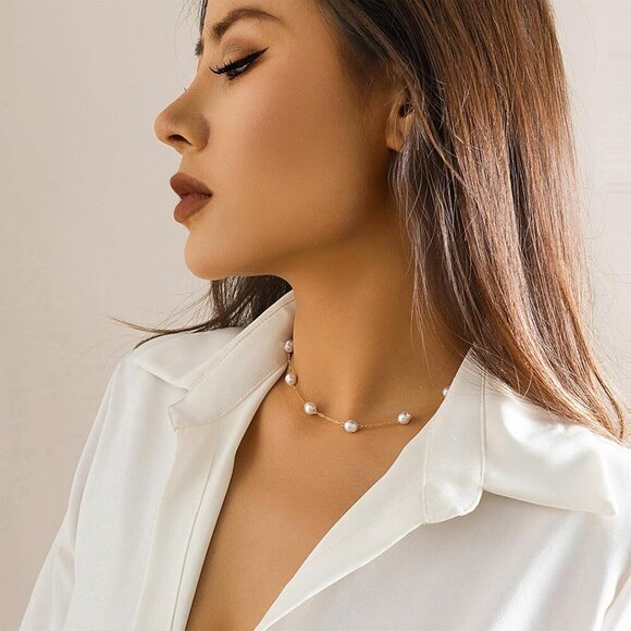 🆕 Women Gold Pearl Choker Necklace Trendy Chain Layered Birthday Jewelry Gifts - Picture 3 of 7